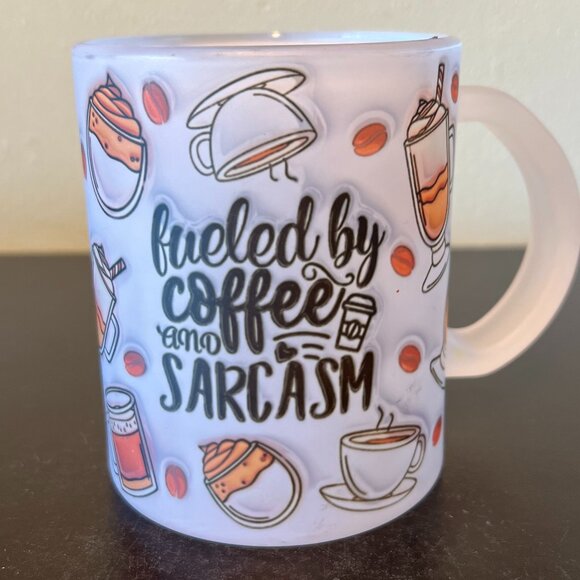 FUELED BY COFFEE AND SARCASM Frosted Glass Mug - Picture 5 of 10